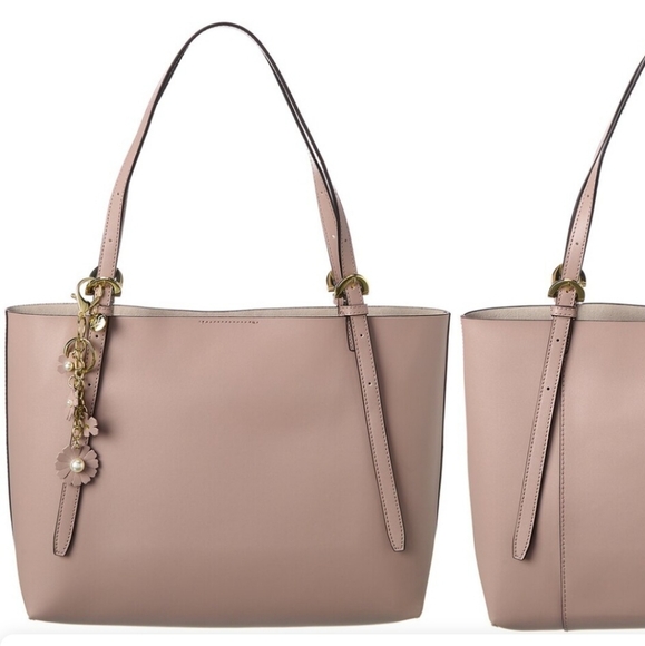 NWT Zac Posen Medium Tote Bag Floral applique key chain charms Leather Suede Hot - Picture 4 of 9